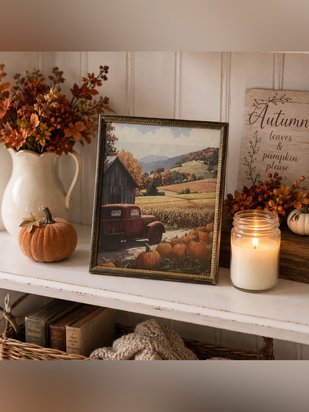 Fall Themed Framed Art with Gold Frame